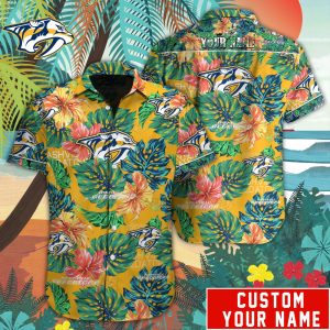Customized NHL Nashville Predators Tropical Floral Hawaiian Button Shirt HWS0598