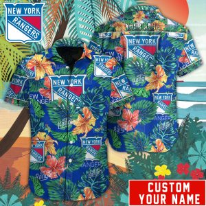 Customized NHL New York Rangers Tropical Floral Hawaiian Button Shirt HWS0601
