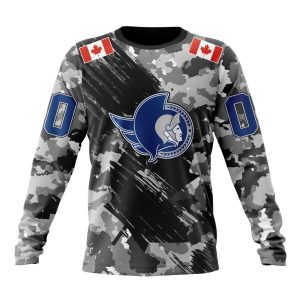 Customized NHL Ottawa Senators Grey Camo Armed Forces Design And Canada Flags On Shoulder Unisex Sweatshirt SWS1481