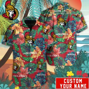 Customized NHL Ottawa Senators Tropical Floral Hawaiian Button Shirt HWS0602