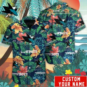Customized NHL San Jose Sharks Tropical Floral Hawaiian Button Shirt HWS0605