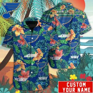 Customized NHL St. Louis Blues Tropical Floral Hawaiian Button Shirt HWS0606