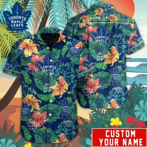 Customized NHL Toronto Maple Leafs Tropical Floral Hawaiian Button Shirt HWS0608