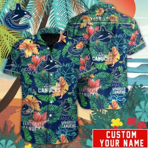 Customized NHL Vancouver Canucks Tropical Floral Hawaiian Button Shirt HWS0609