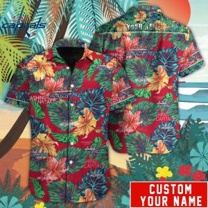 Customized NHL Washington Capitals Tropical Floral Hawaiian Button Shirt HWS0611