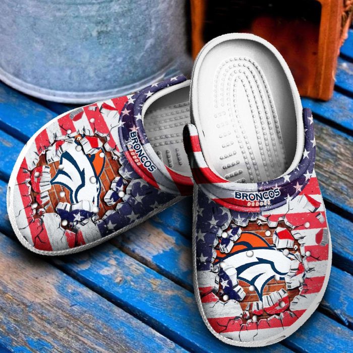 Denver Broncos American Flag Crocs Crocband Clog Comfortable Water Shoes BCL1498