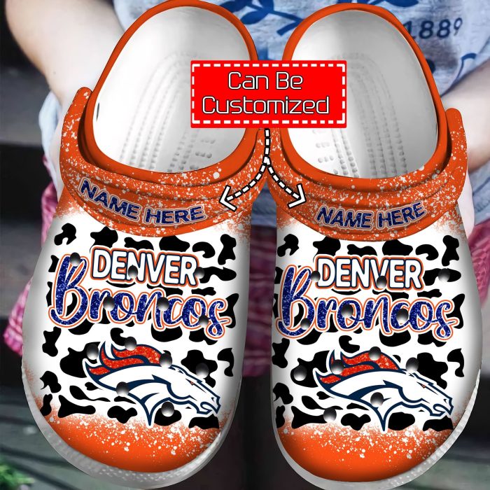 Denver Broncos Leopard Pattern Custom Name Crocs Crocband Clog Comfortable Water Shoes BCL0544