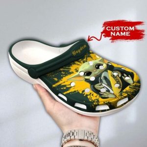 Green Bay Packers Baby Yoda Custom Name Crocs Crocband Clog Comfortable Water Shoes BCL1715