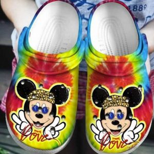 Hippie Mickey Mouse Say Hi Crocs Crocband Clog Comfortable Shoes BCL1065