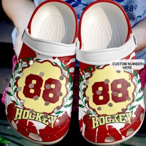 Hockey Custom Number Red Crocs Crocband Clog Comfortable Water Shoes BCL1704