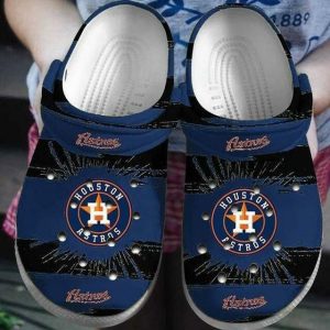 Houston Astros Navy Black Crocs Crocband Clog Comfortable Water Shoes BCL0682