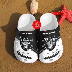 Las Vegas Raiders Custom Name Crocs Crocband Clog Comfortable Water Shoes In Black White BCL1374