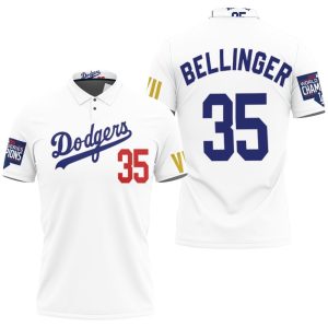 Los Angeles Dodgers Bellinger 35 Championship Golden Edition White Jersey Inspired Style Polo Shirt PLS2893