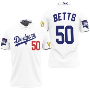 Los Angeles Dodgers Betts 50 Championship Golden Edition White Jersey Inspired Style Polo Shirt PLS2892