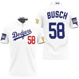 Los Angeles Dodgers Busch 58 Championship Golden Edition White Jersey Inspired Style Polo Shirt PLS2891