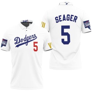 Los Angeles Dodgers Seager 5 Championship Golden Edition White Jersey Inspired Style Polo Shirt PLS2886