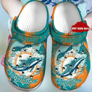 Miami Dolphins In Green Pattern Custom Name Crocs Crocband Clog Comfortable Water Shoes BCL0678