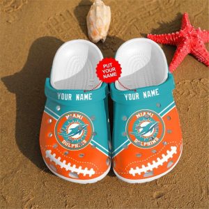 Miami Dolphins Team Custom Name Crocs Crocband Clog Comfortable Water Shoes BCL1662