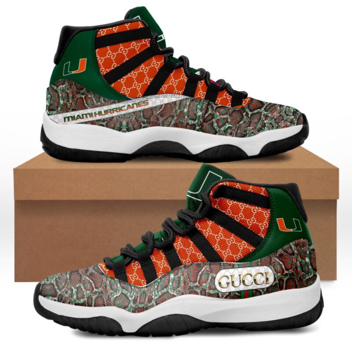 Miami Hurricanes Men Basketball x Gucci Jordan Retro 11 Sneakers Shoes BJD110487