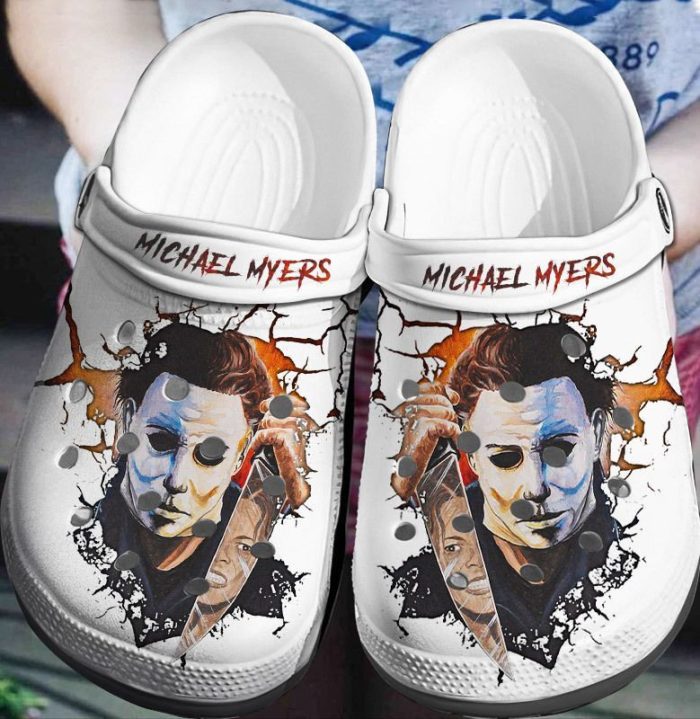 Michael Myers Face White Crocs Crocband Clog Comfortable Water Shoes BCL1750