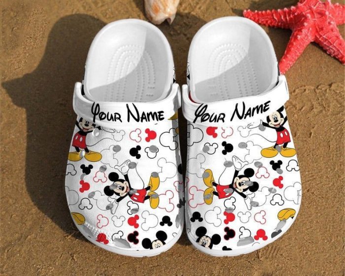 Mickey Mouse Stickers Pattern Crocs Classic Clogs Shoes In White BCL1371