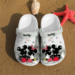 Mickey With Girl Friend Crocs Crocband Clog Comfortable Water Shoes In Grey White BCL1276