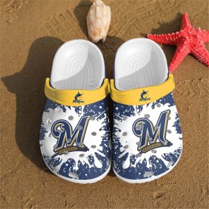 Milwaukee Brewers Paint Flakes Crocs Crocband Clog Comfortable Water Shoes In Navy BCL1625