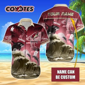 NHL Arizona Coyotes Hawaiian Design With Orca And Waves Button Shirt HWS0634