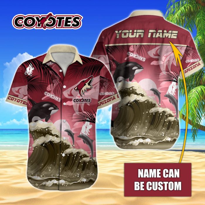NHL Arizona Coyotes Hawaiian Design With Orca And Waves Button Shirt HWS0634