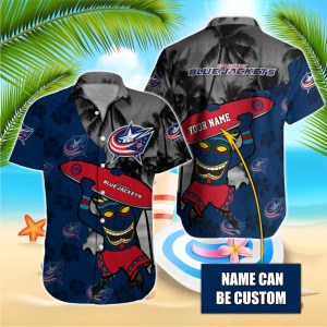 NHL Columbus Blue Jackets Beach Hawaiian Surfboard Button Shirt HWS0647