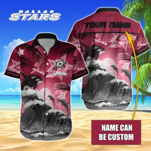 NHL Dallas Stars Hawaiian Design With Orca And Waves Button Shirt HWS0650