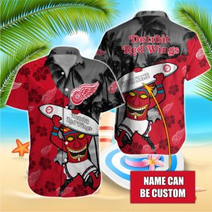 NHL Detroit Red Wings Beach Hawaiian Surfboard Button Shirt HWS0651