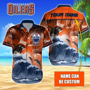 NHL Edmonton Oilers Hawaiian Design With Orca And Waves Button Shirt HWS0654
