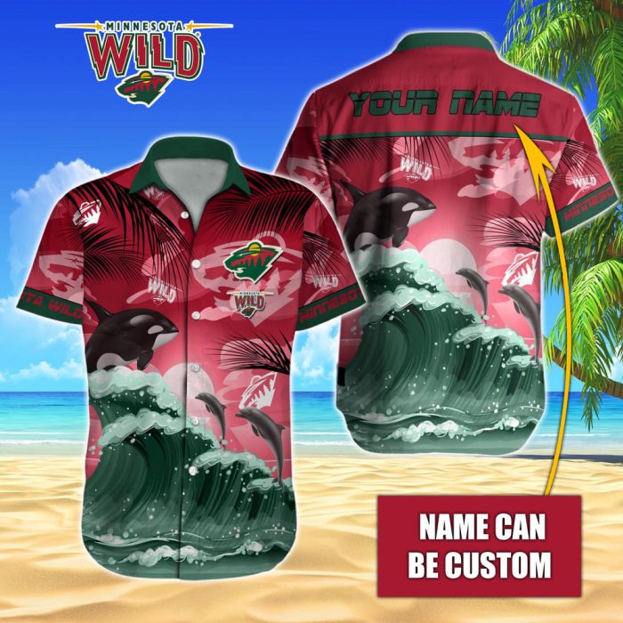 NHL Minnesota Wild Hawaiian Design With Orca And Waves Button Shirt HWS0660