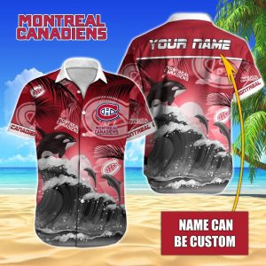 NHL Montreal Canadiens Hawaiian Design With Orca And Waves Button Shirt HWS0662