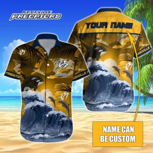 NHL Nashville Predators Hawaiian Design With Orca And Waves Button Shirt HWS0664
