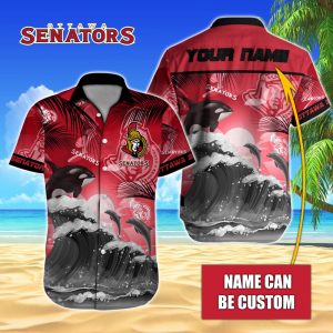 NHL Ottawa Senators Hawaiian Design With Orca And Waves Button Shirt HWS0672