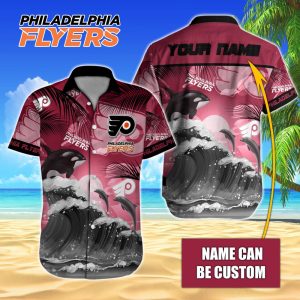 NHL Philadelphia Flyers Hawaiian Design With Orca And Waves Button Shirt HWS0674
