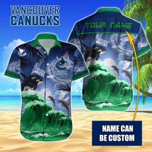 NHL Vancouver Canucks Hawaiian Design With Orca And Waves Button Shirt HWS0684