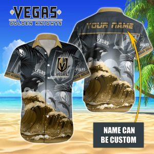 NHL Vegas Golden Knights Hawaiian Design With Orca And Waves Button Shirt HWS0686