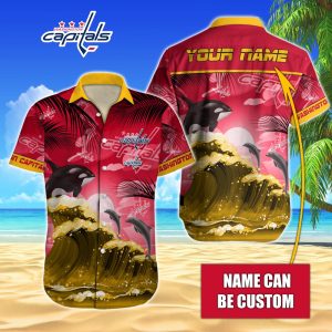 NHL Washington Capitals Hawaiian Design With Orca And Waves Button Shirt HWS0688