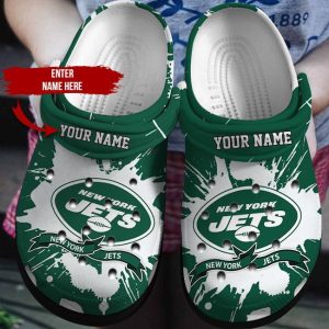 New York Jets On Green Pattern Custom Name Crocs Crocband Clog Comfortable Water Shoes BCL0795