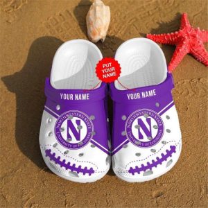 Northwestern Wildcats Custom Name Crocs Classic Clogs Shoes In White Purple BCL1554