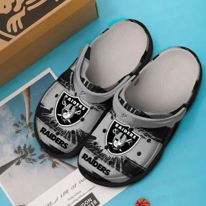 Oakland Raiders Crocs Crocband Clog Comfortable Water Shoes In Black And Grey BCL1499