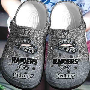 Oakland Raiders Girl Melody Lip Design Crocs Crocband Clog Comfortable Water Shoes BCL1481