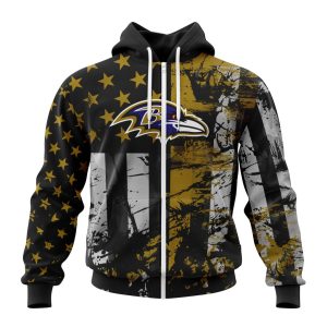 Personalized Baltimore Ravens Classic Grunge American Flag Unisex Zip Hoodie TZH0405