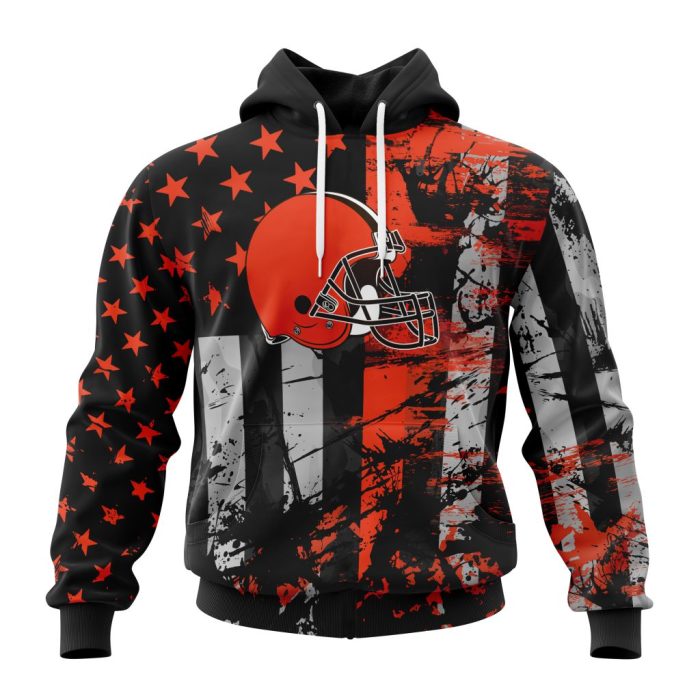 Personalized Cleveland Browns Classic Grunge American Flag Unisex Hoodie TH1119