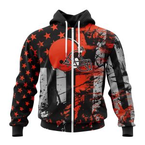 Personalized Cleveland Browns Classic Grunge American Flag Unisex Zip Hoodie TZH0425