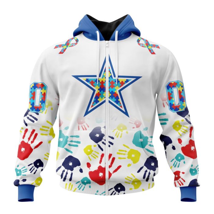 Personalized Dallas Cowboys Special Autism Awareness Hands Unisex Zip Hoodie TZH0430