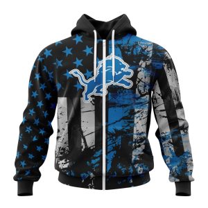 Personalized Detroit Lions Classic Grunge American Flag Unisex Zip Hoodie TZH0437